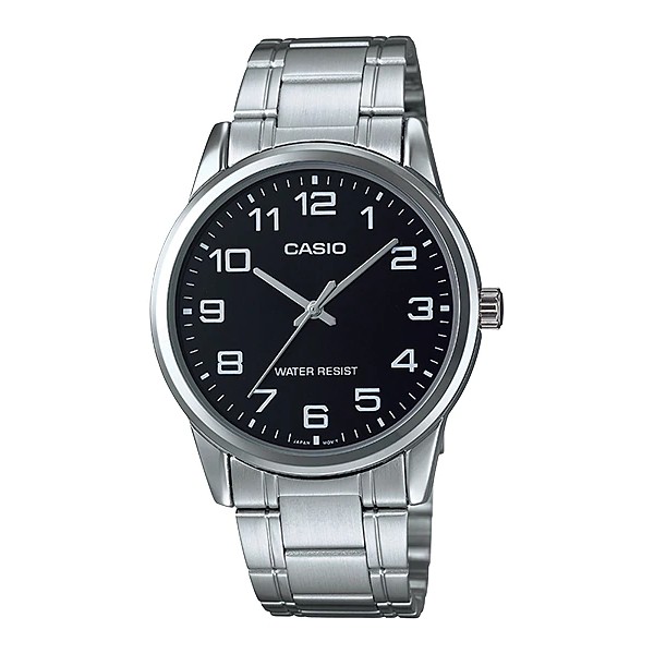 Casio Original MTP-V001D-1B Jam Tangan Pria Rantai Stainless Steel Silver Hitam