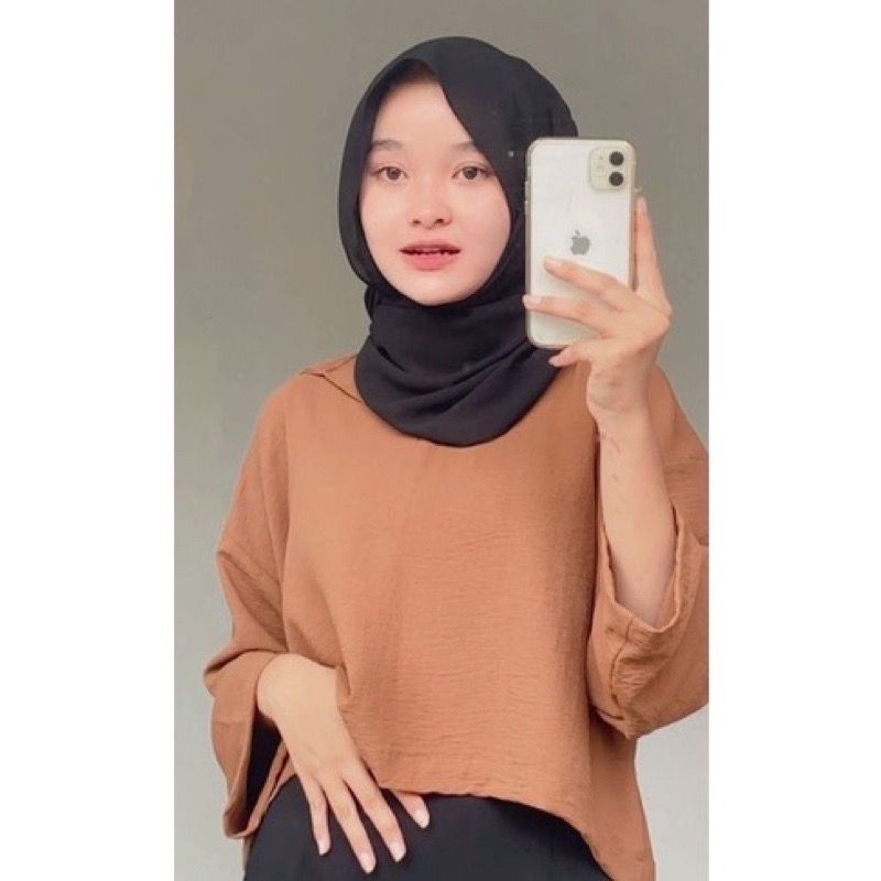 1KG MUAT 5PCS | HAPPY CROP TOP ATASAN AIRFLOW CRINKLE WANITA HITS OOTD SELEBGRAM FASHION GROSIR MURAH WANITA