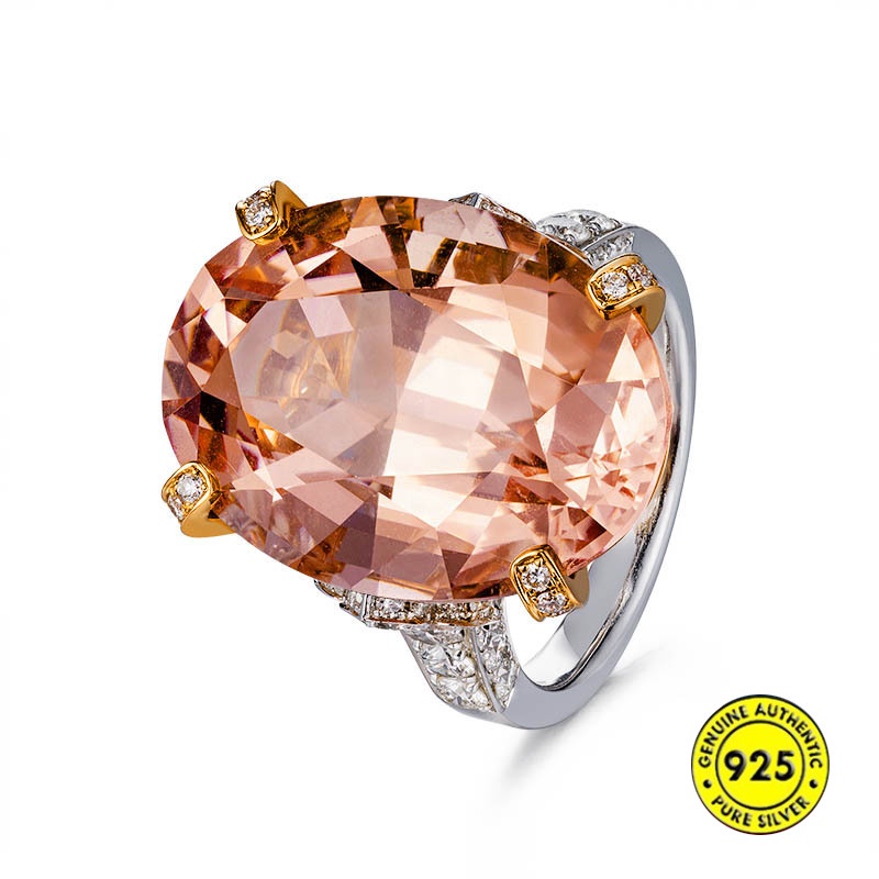 Cincin Batu Permata Morgan Warna Pink Sampanye Model Terbuka Dapat Disesuaikan