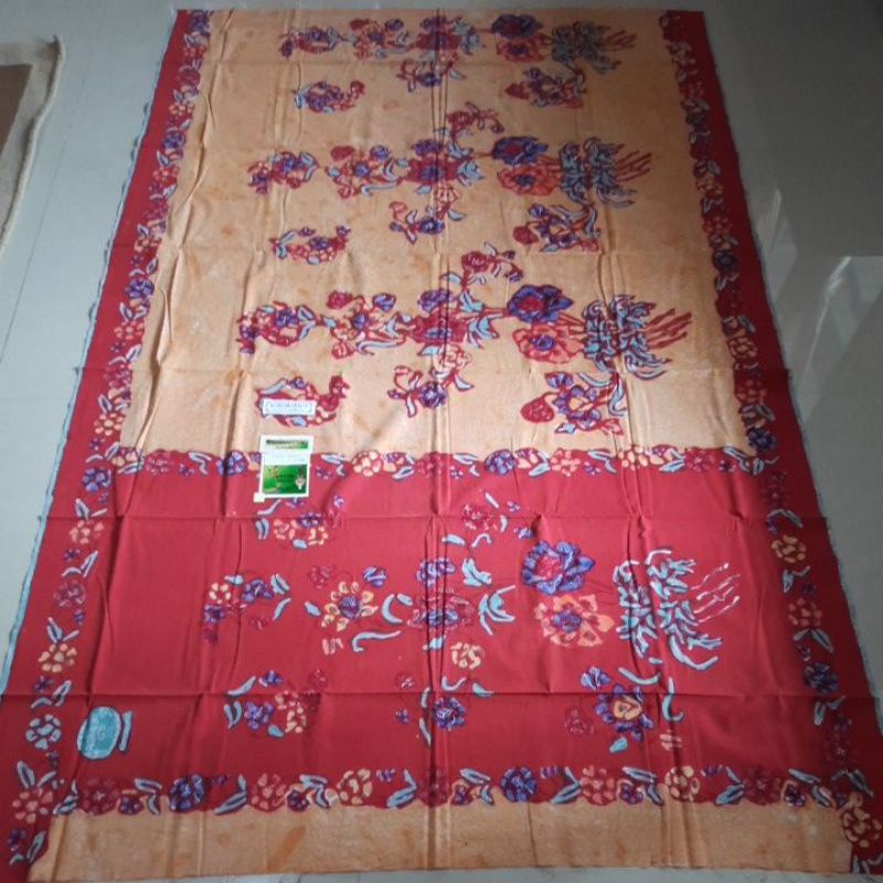 kain batik sarung pekalongan cap kombinasi tulis tlasah blok putih-Kuning merah
