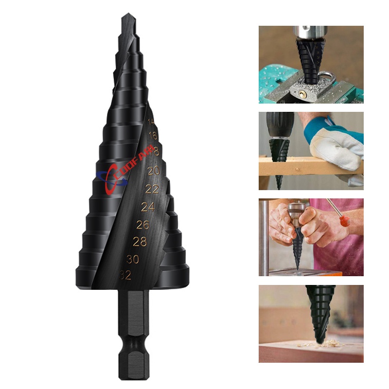 STEP DRILL MATA BOR PAGODA KERUCUT HITAM PEMBOLONG PELUBANG BESI 12MM 20MM 32MM