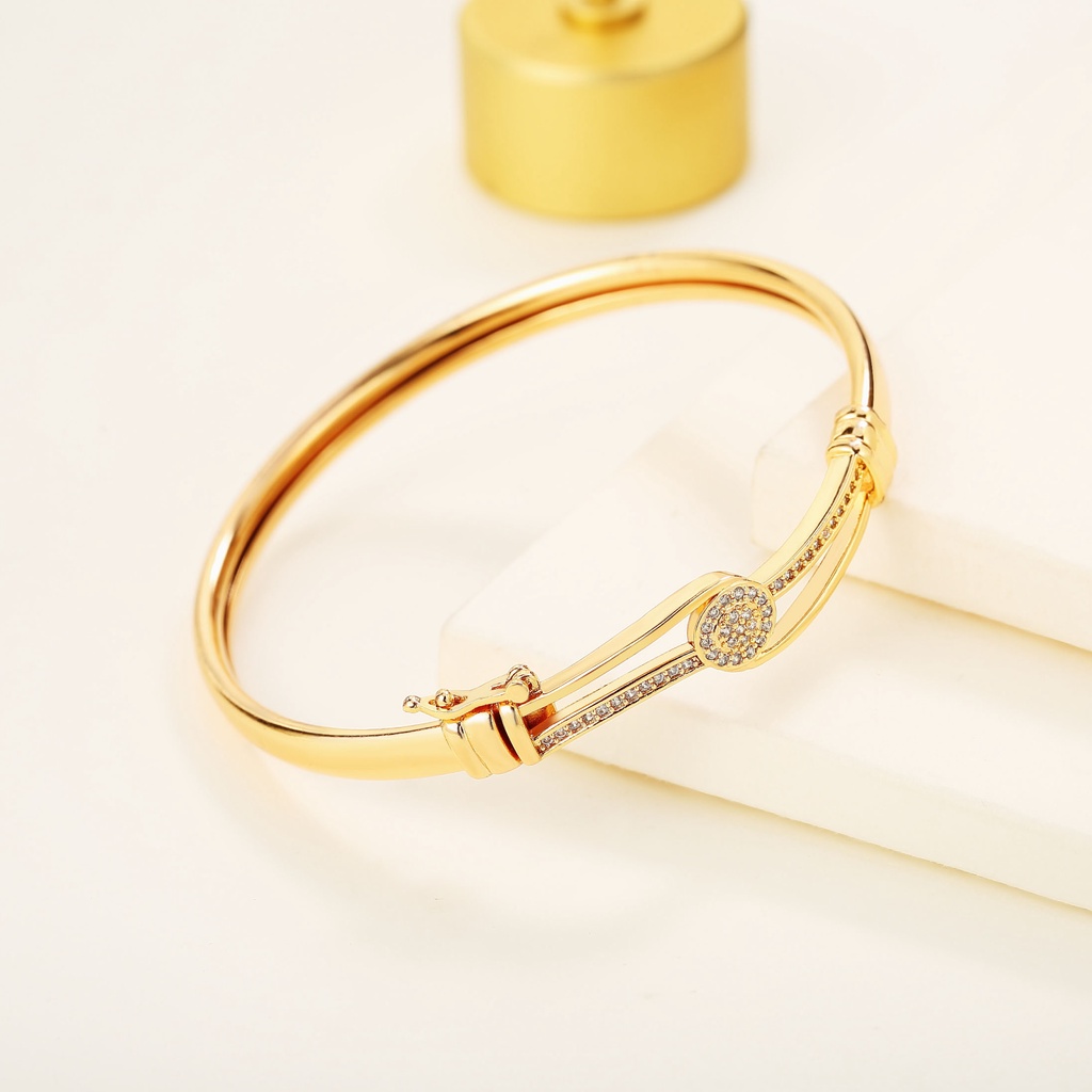 Y071【Pengiriman di tempat】Gelang Wanita Model Baru Emas/Titanium/Anti Luntur Gelang Dewasa Murah Mata Zirkon Gelang Lapis Emas Imitasi