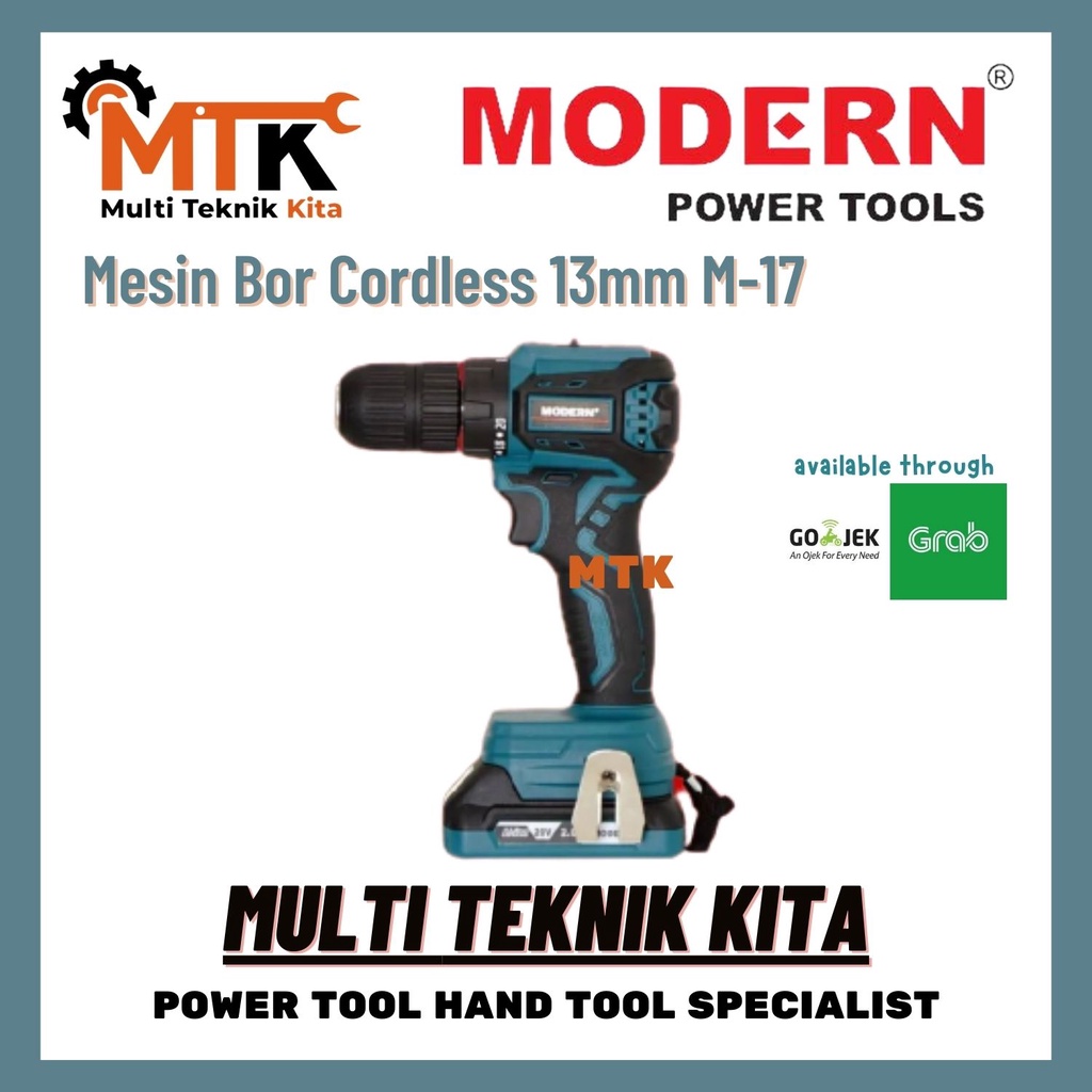 Mesin Bor Baterai set 13mm Modern M-17 Cordless Drill set M17 13 mm Bor Batre Portable