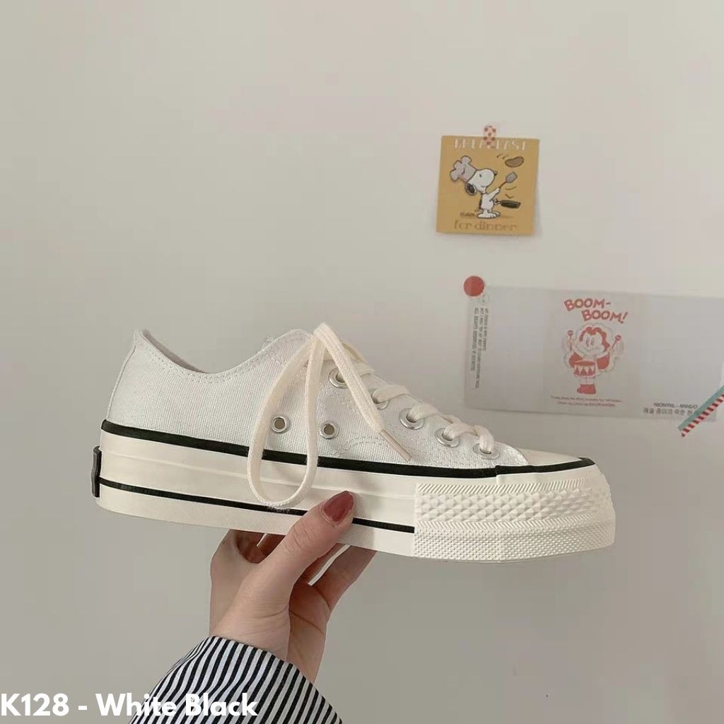 SEPATU SNEAKERS KANVAS SOLE TINGGI IMPORT MODEL KEKINIAN UNIK IMPORT PUTIH HITAM HIJAU K128 TERBARU