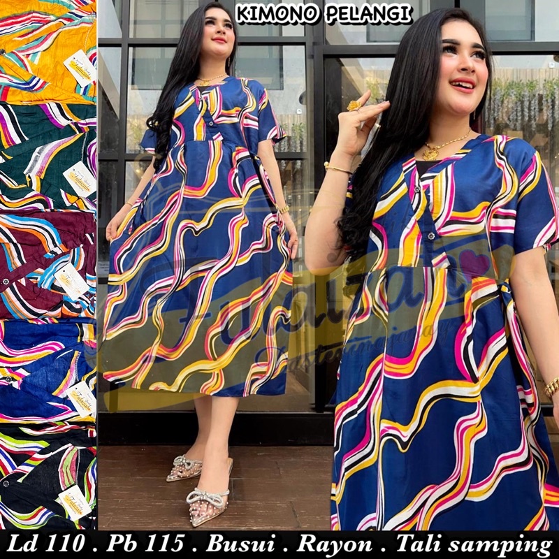 Daster Kimono Rayon Busui Murah Bahan Adem Halus Kekinian-KIMONO PELANGI