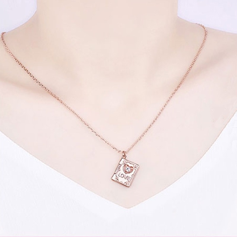 New Product Creative Design Unique and Romantic Diamond-Embedded Love Letter Can Carve Writing Pendant Clavicle Chain