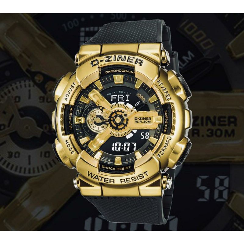 D-ZINER 8295 Jam Tangan Pria Original Analog & Digital Chronograph Rubber Strap Water Resist 48mm