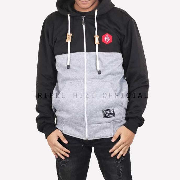 JAKET ZIPPER TRIPLE HIZI BLACK GREY