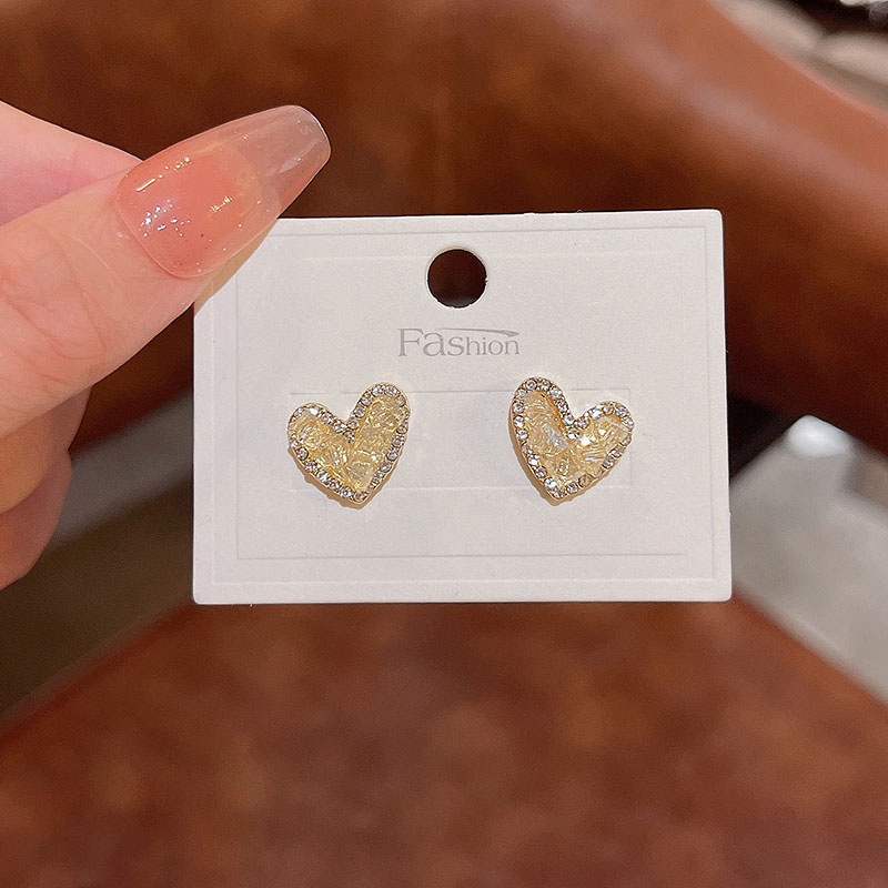 Anting Tusuk Sterling silver 925 Desain Hati Hias Kristal Berlian Imitasi Mewah Berkilau Untuk Wanita