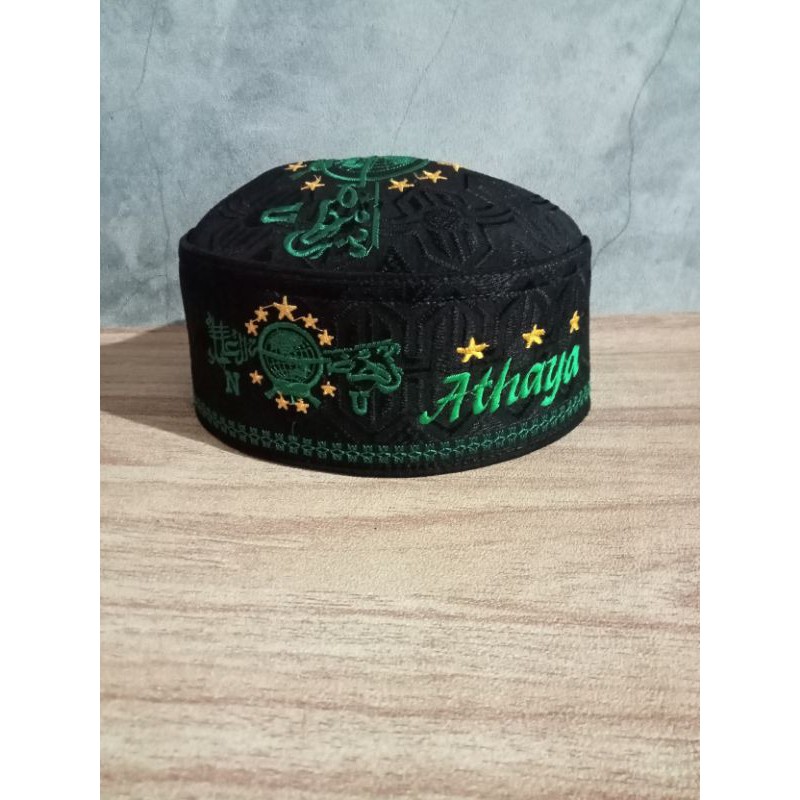 Peci anak bundar hitam motif NU request nama