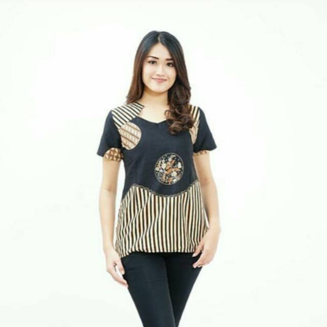 Jumbo l atasan batik etnik wanita lengan pendek