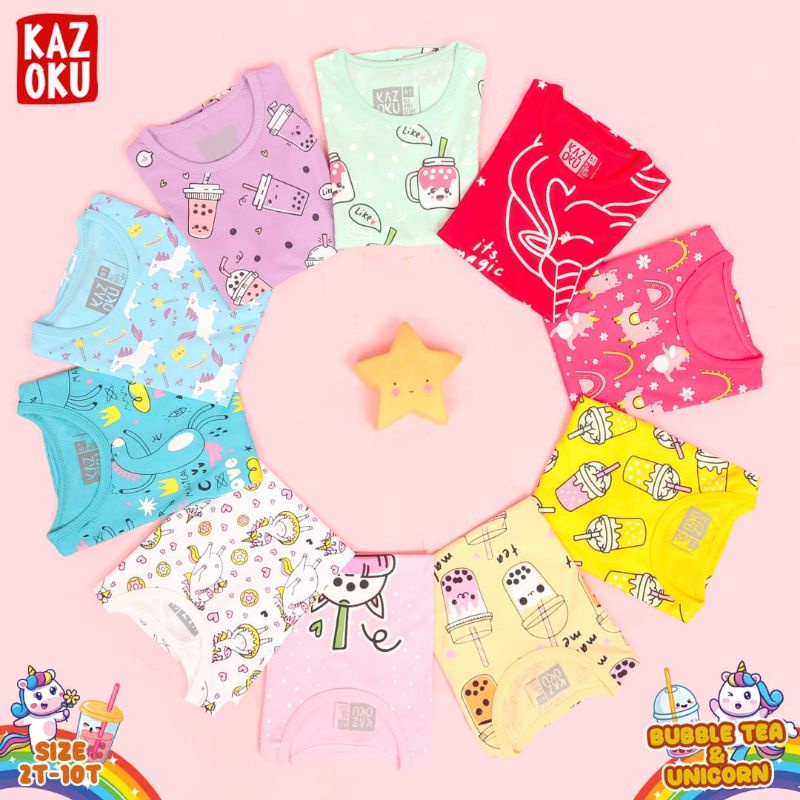 Kazoku Kaos Girl Fullprint Usia 2 sd 10 Tahun Kaos Anak Cewek