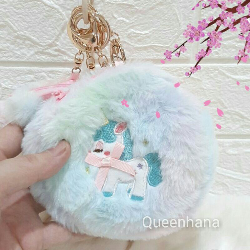 Tempat Coin Bulu Unicorn Gantungan Kunci Dompet Coin Lucu Motif Unicorn