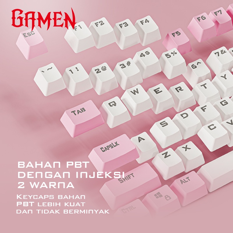 GAMEN PBT Keycaps Pink White for Mechanical Keyboard / Keycaps GMK01 Kompatibel dengan Keyboard Mekanik MX Bahan PBT &amp; Tidak Berminyak Original - Garansi 1 year