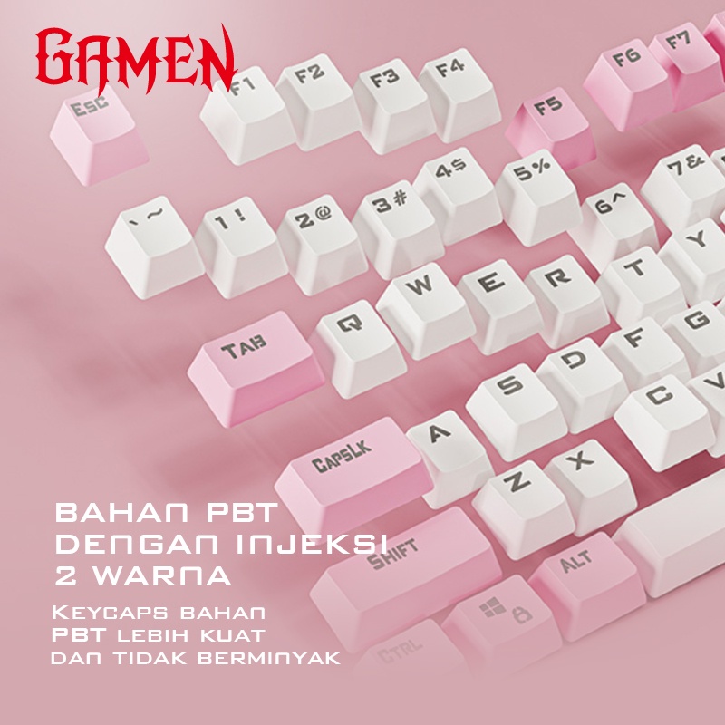 GAMEN PBT Keycaps Pink White for Mechanical Keyboard / Keycaps GMK01 Kompatibel dengan Keyboard Mekanik MX Bahan PBT &amp; Tidak Berminyak Original - Garansi resmi 1 Tahun