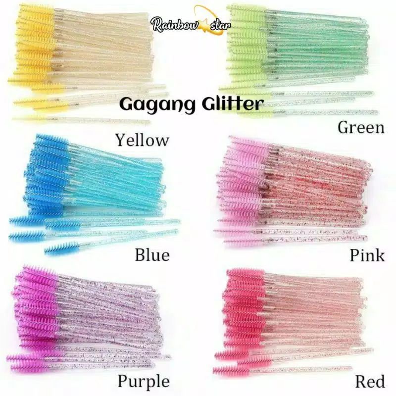 50pcs Mascara wand Glitter / Sisir Bulu Mata / Sisir Alis crystal / Spoolie Glitter / Sikat Bulu Mata