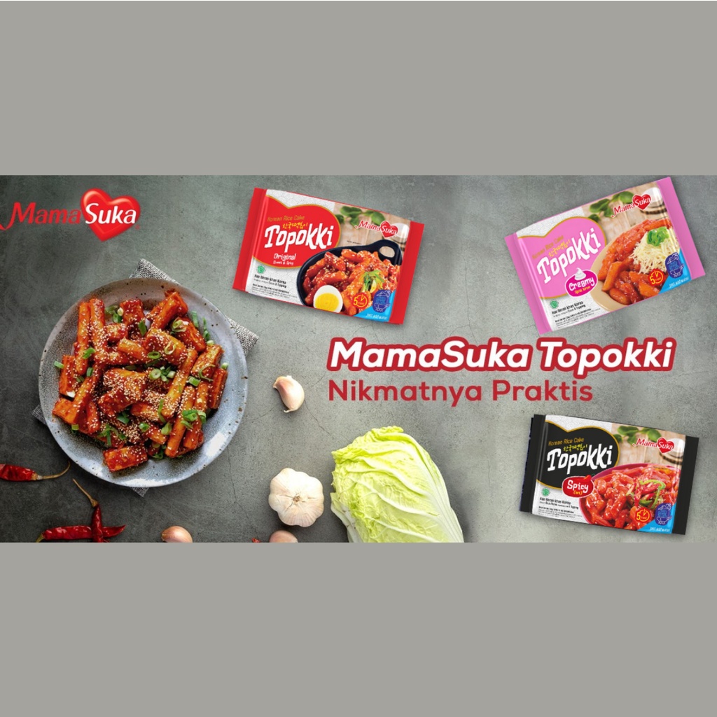 MAMASUKA Topokki Instan Spicy, Hot spicy &amp; Creamy | MAMASUKA Topokki Korea Instan 134 g Halal