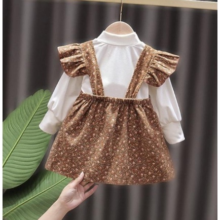 SALE DR114- 0-3T Dress Bayi 2 in 1 Overall Perempuan Autumn Leave Blowing