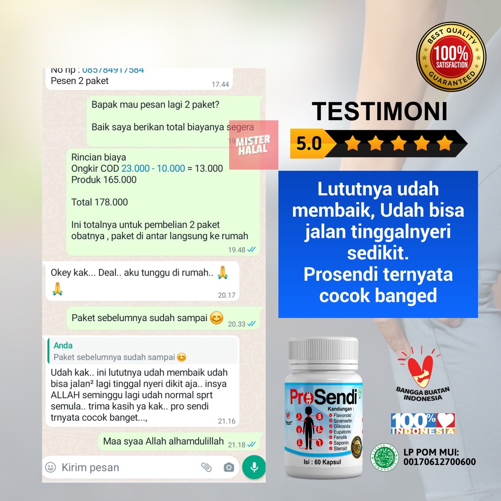 PROSENDI Obat Solusi Nyeri Sendi Asam Urat, Rematik, Pegal Linu, Sakit Pinggang, Otot Kaku, Kolesterol , Otot Syaraf, Saraf, Tulang Ekor Akibat Jatuh