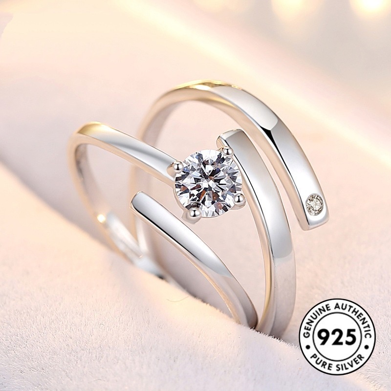 Cincin Pasangan Bahan S925 Silver Plated Aksen Berlian