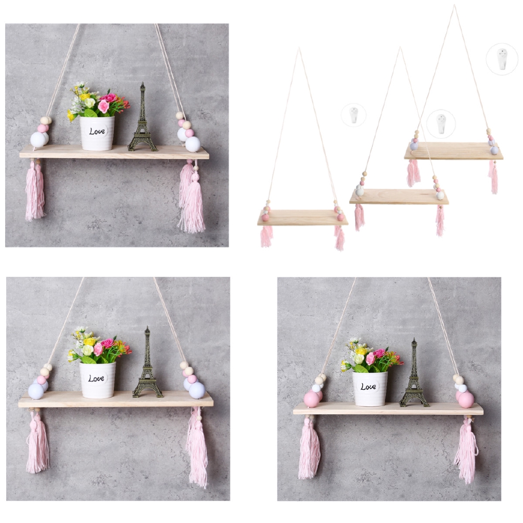 Rak Gantungan Dinding Dengan Model Swing Dan Bahan Kayu Warna Pink