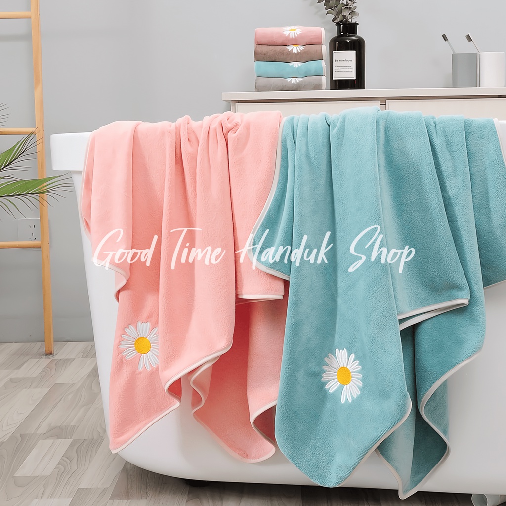 Handuk Muka (35x75cm) &amp; Handuk Dewasa (70x140cm) Microfiber Bulu Motif Bunga Matahari Handuk Mandi Serap Air