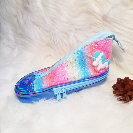 TEMPAT PENSIL SEPATU GRADASI UNICORN - PENCIL CASE SHOES GRADATION PONY METALLIC PELANGI