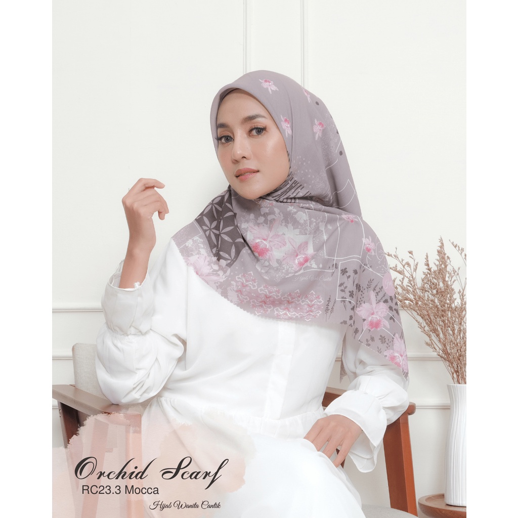 Hijabwanitacantik - Segiempat Orchid Scarf (MOCCA - RC23.3) | Bahan Veta Voal Aromatic | Hijab Printing Motif Premium