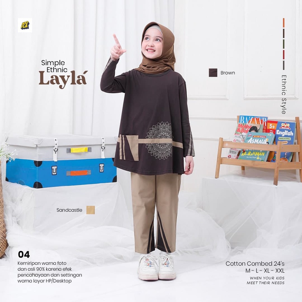 HOOFLA Setelan Baju Celana Panjang Anak Perempuan Usia 3-12 Tahun Layla Simple Ethnic Style