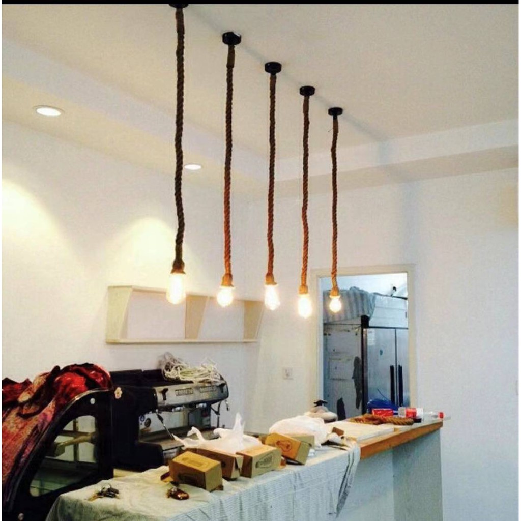 Tali Tambang Vintage Lampu Fitting Gantung Interior EXT  Cafe / Fiting gantung Filamen / Kap Filamen