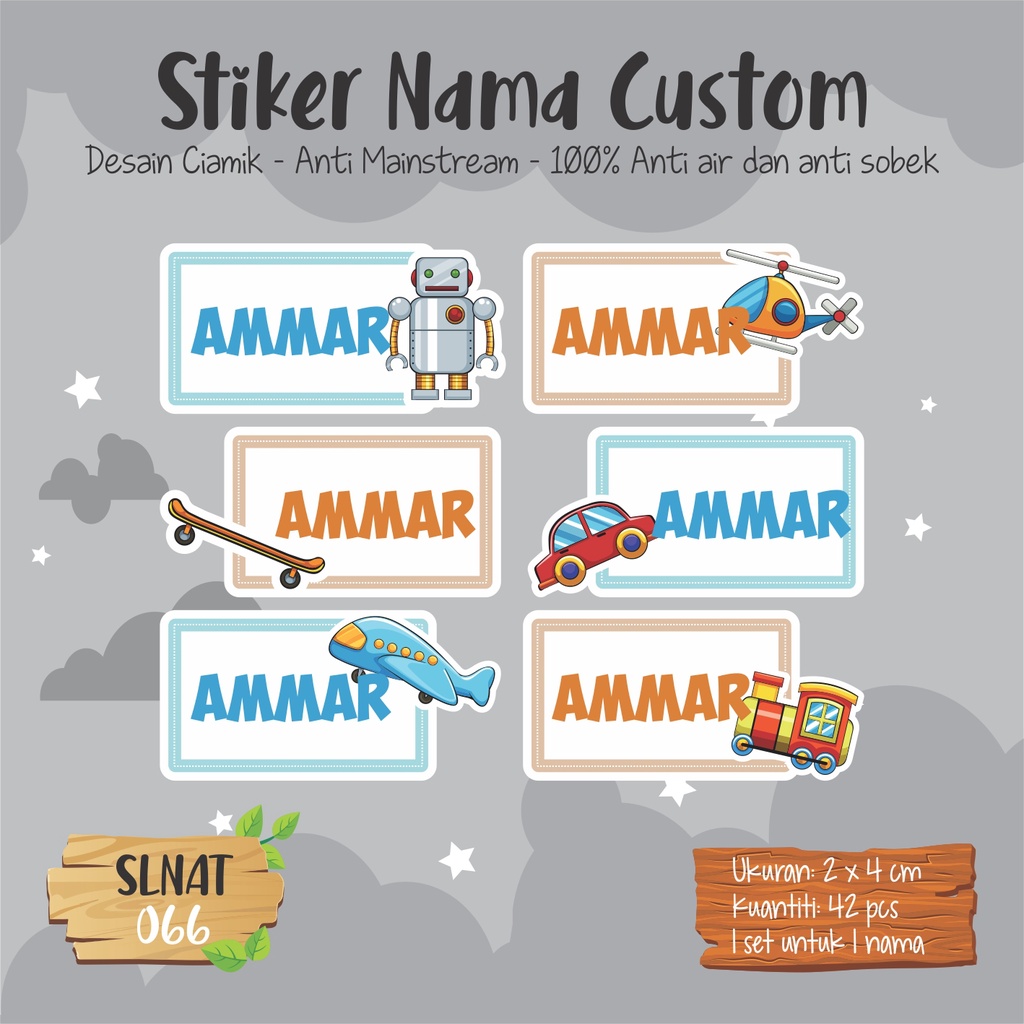 

Infinity Label Stiker Nama Anak Tas Sepatu Buku Sekolah Baju Botol SLNAT-066 Desain Anti Mainstream 2x4cm Waterproof 42pcs