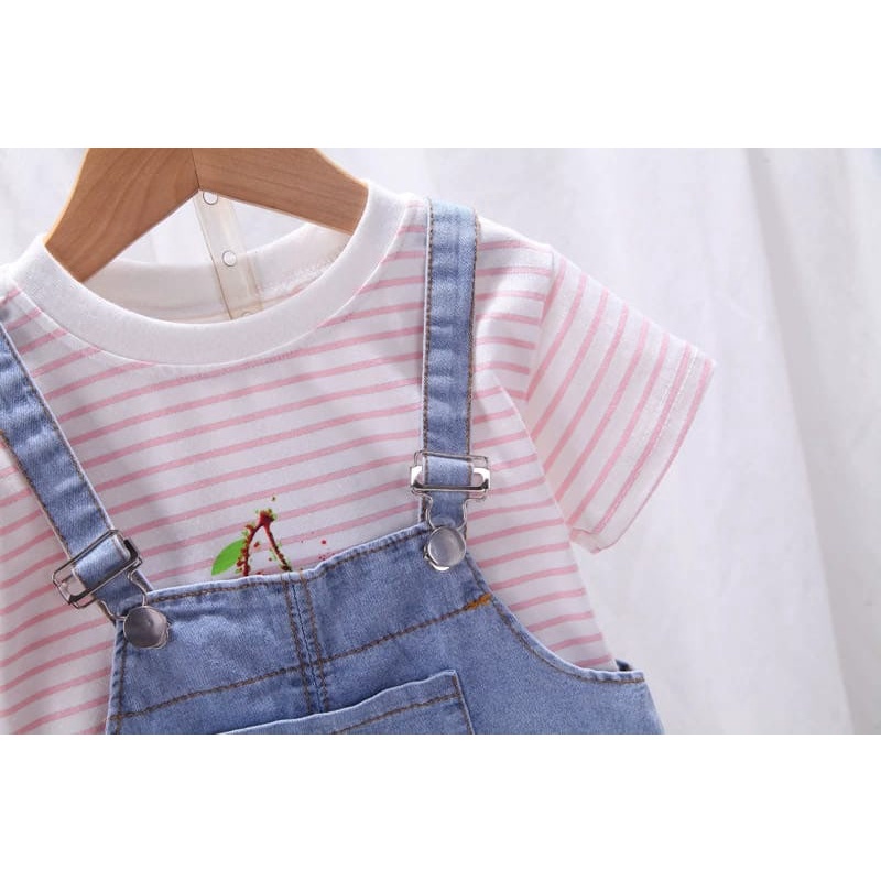 Promo !! Setelan Anak Perempuan Import /  setelan overal red cherries Ukuran 9bln-3thn / Baju Anak Imut