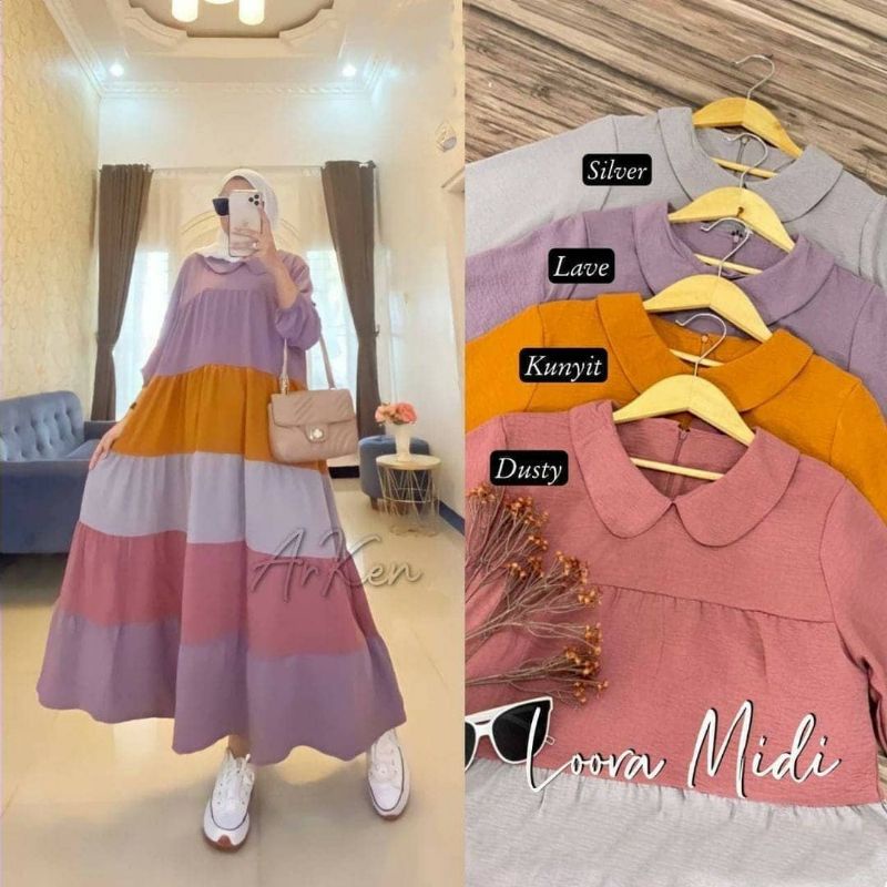 LORA MIDI DRESS JUMBO RAYON ADEM MIDI DRESS DAILY BUSUI MIDI DRESS PARIASI EMPAT WARNA PAKAIAN WANITA REMAJA 2022 MIDI DRESS JUMBO TERLARIS