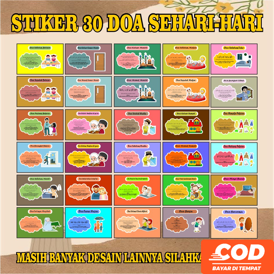 Sticker Doa Sehari-Hari Bergambar - Edukasi Doa Anak Muslim