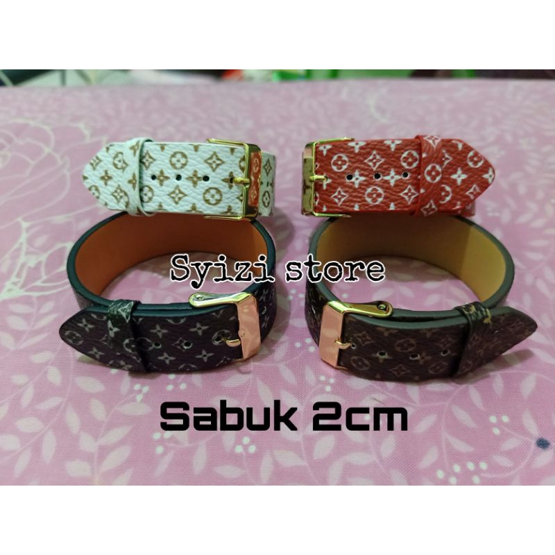 Gelang sabuk kulit 2cm/ gelang sabuk kulit motif dan polos/ gelang gesper kulit