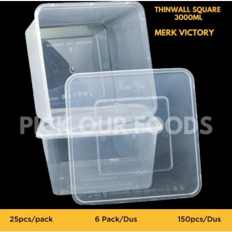 THINWALL SQUARE 1000Ml /1500 ML / 2000 ML / 3000 ML | KOTAK MAKAN BOX PLASTIK THIN WALL 2000ML