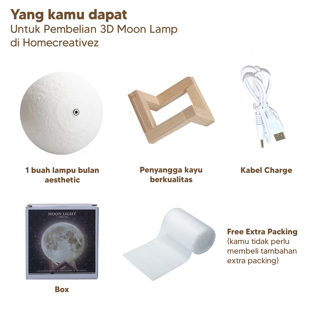 Homecreativez Lampu Bulan 3D Aesthetic Lampu Tidur Kamar 3D Lampu Bulan Moon Light