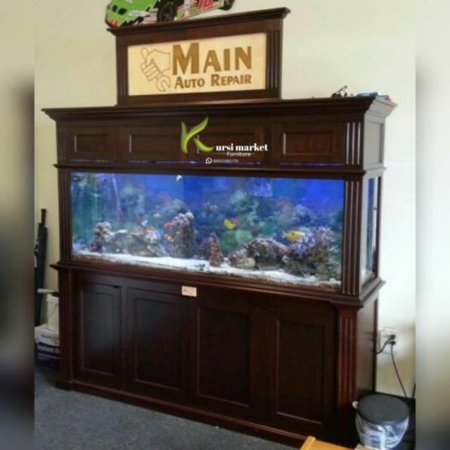 Bufet aquarium &amp; kabinet aquarium scape tempat aquarium ikan hias arwana bahan kayu jati