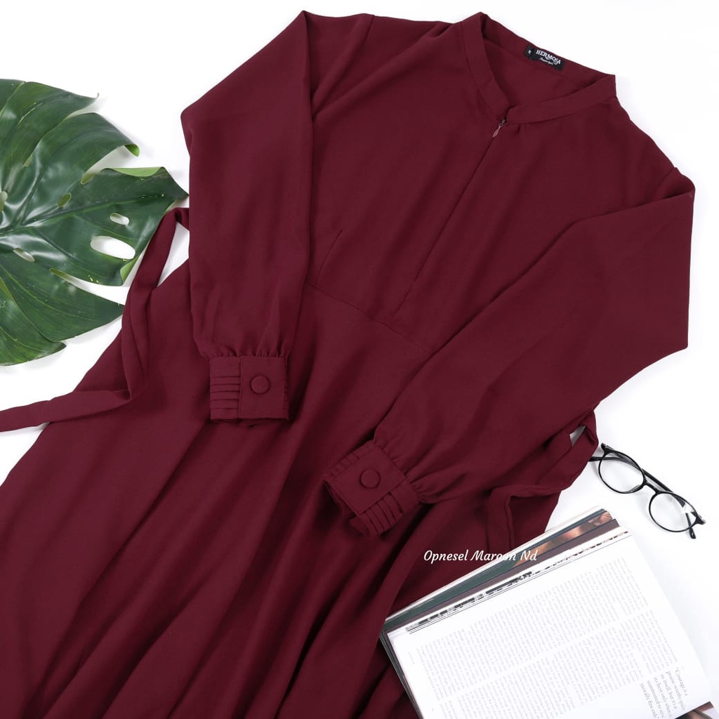 (Hermosa) Gamis hermosa polos marun syari-gamis opnesel marun-gamis marun polos-gamis merah hati