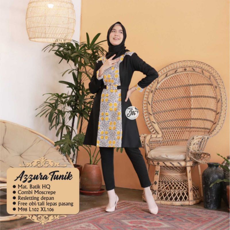 Tunik Batik Azura Yellow Size M, L, XL ( ORIGINAL )