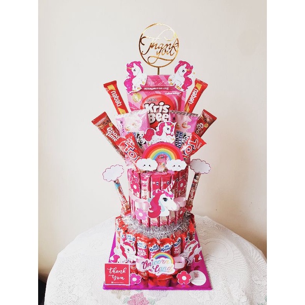 tower snack ulang tahun tema pink unicorn my little pony bisa untuk kado hampers parcel lebaran hadiah wisuda valentine