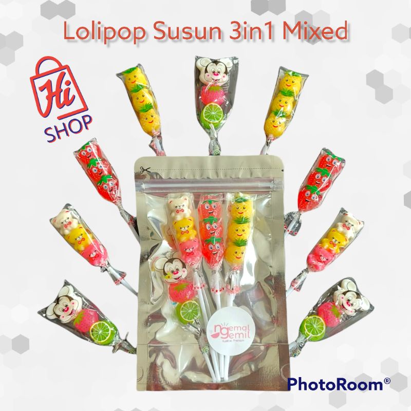 

Lolipop susun 3in1 mixed / lolipop 3in1 disney mix buah (harga per pack)