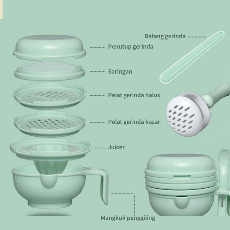 Grinder Baby Food Maker Grinding Bowl Alat Pembuat Makanan Bayi Anak set 9pcs