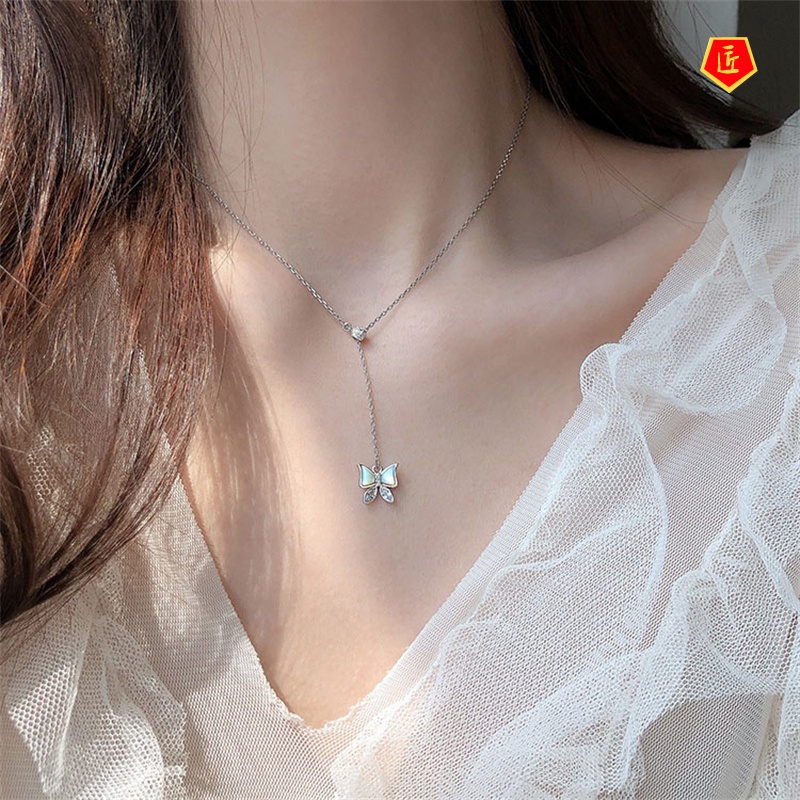 [Ready Stock]2021 New 925 Silver Fritillary Butterfly Necklace Elegant Light Luxury