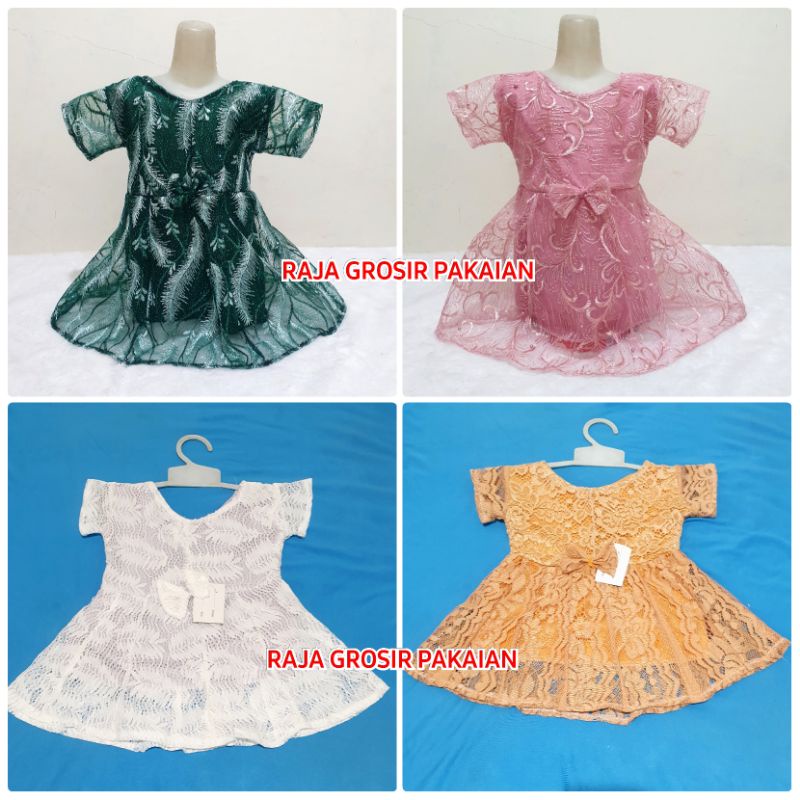 Dress Anak Full Brukat Lengan Pendek Usia 0-8 Thn / Bisa Pilih Warna / Dress Pesta Anak