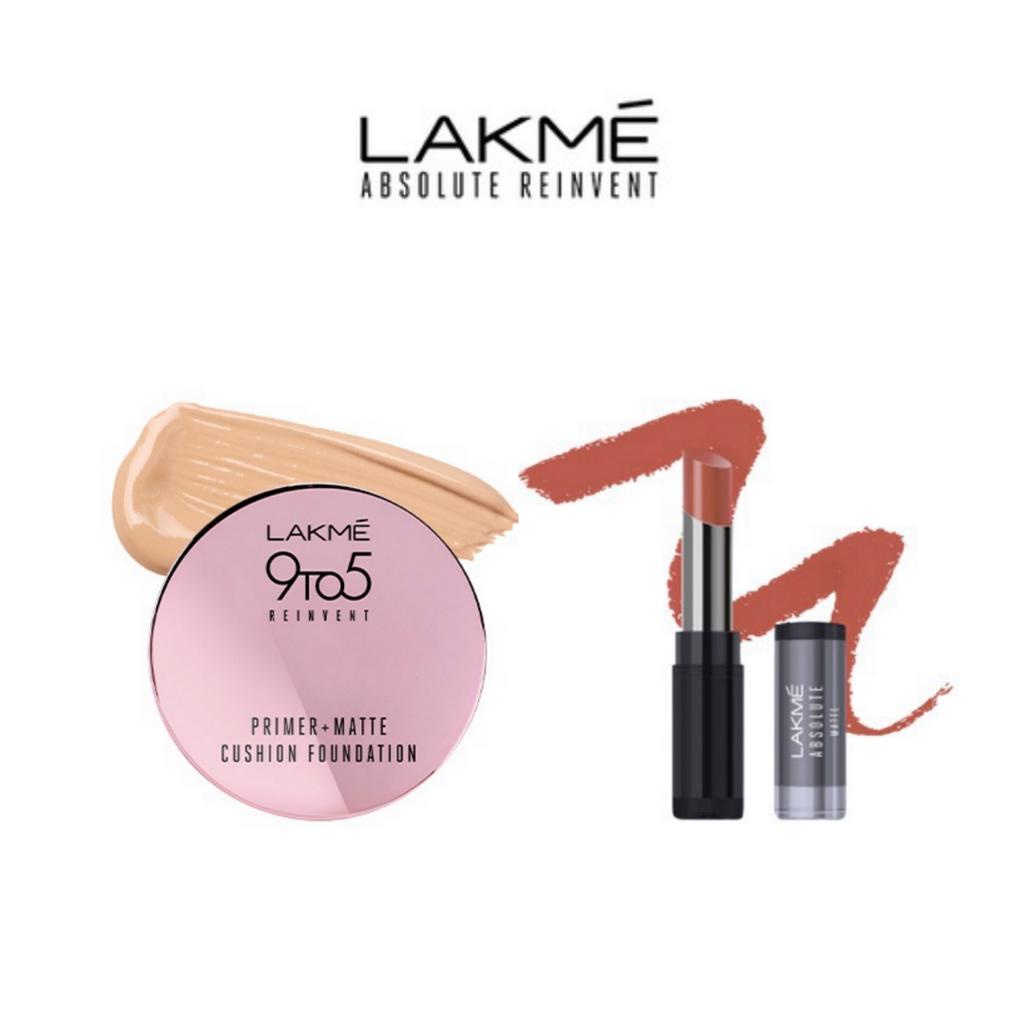 Lakme Primer Matte 03 Medium Honey 9to5 Velvet Matte + Lakme Absolute Sculpt Matte Flushed Nude