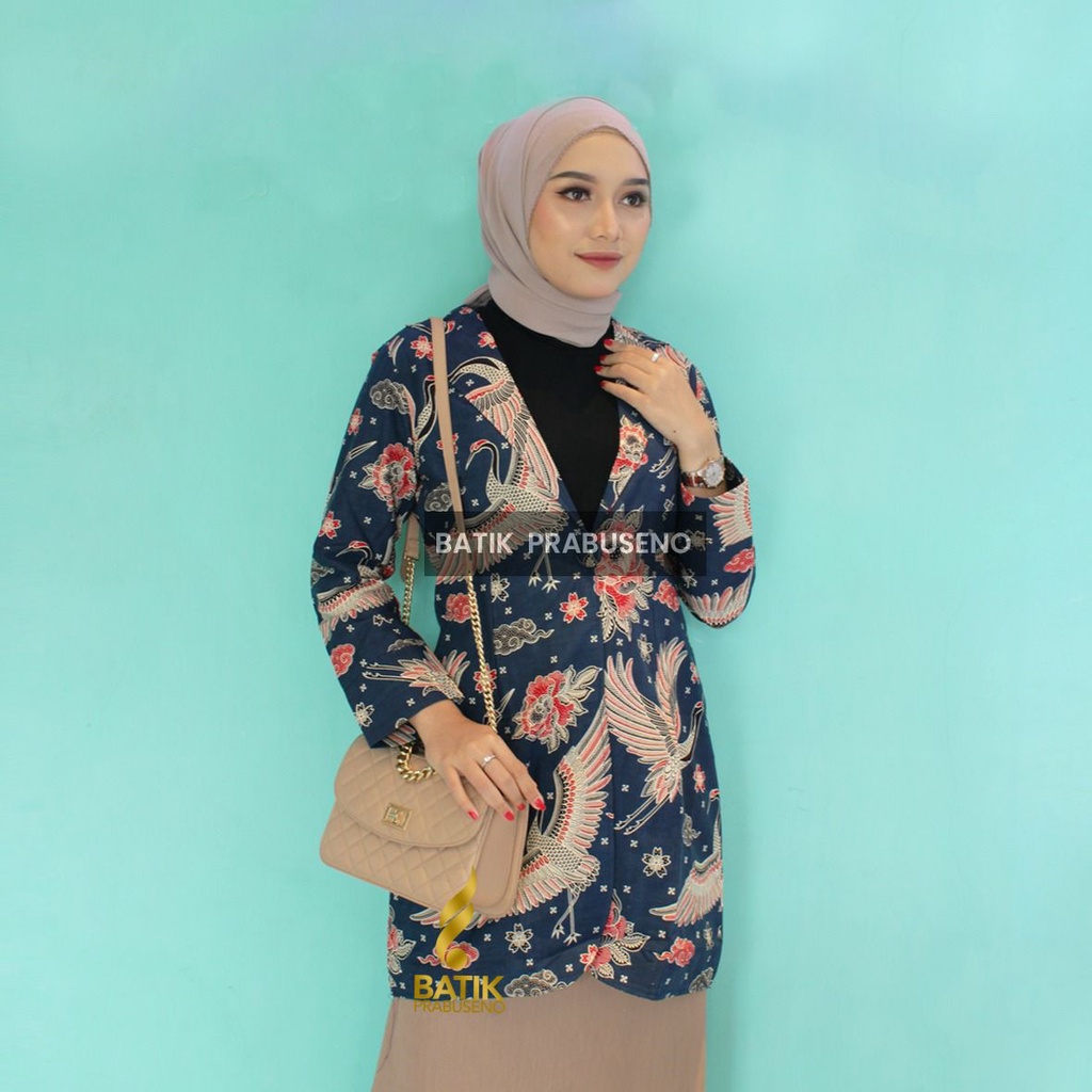 Pratista Blazer Batik Wanita Prabuseno Original Solo Atasan Muslim Elegan Premium Terbaru 2022 Katun