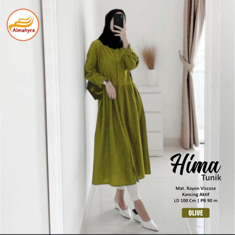 Hima Tunik by Almahyra Tunik Panjang Kancing Depan Full Aktif Rayon Viscose