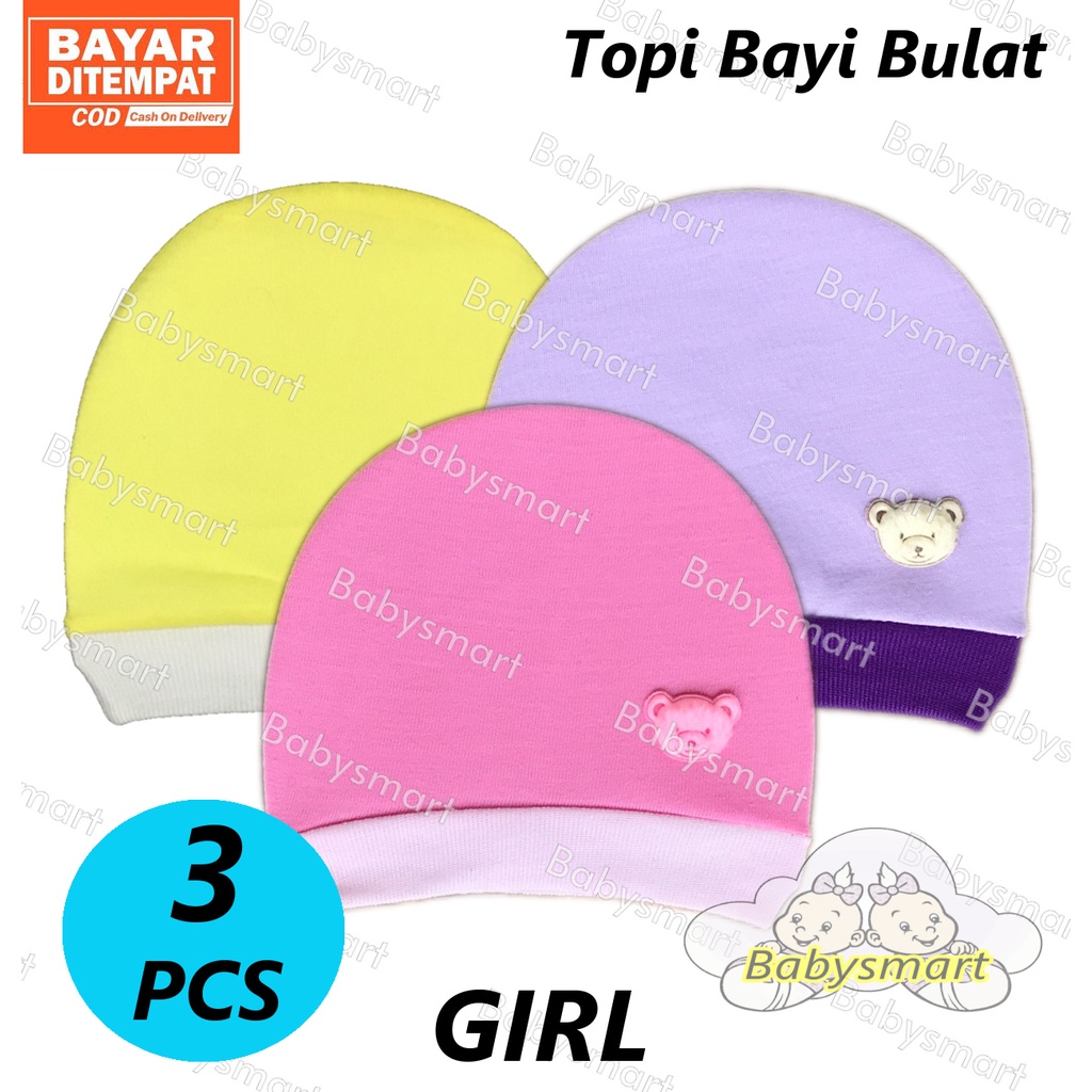 Babysmart - 3 PCS Topi Bayi / Anak model BULAT POLOS WARNA BOY/GIRL