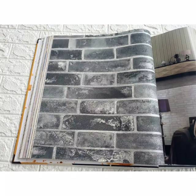 Baru - Murah Wallpaper Dinding Vinyl - Premium Motif Batu Bata Hitam Abu-abu Klasik Natural Rona